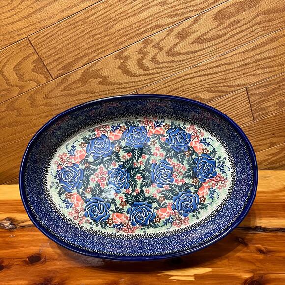 Unikat Ceremika Polish Pottery Casserole Dish Oval Blue Floral Bakeware 2007 - Picture 9 of 10